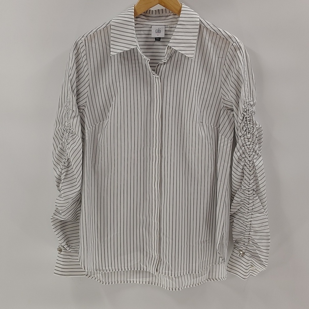 CABI Linear Button Up Blouse 4530 White with Black Stripes Size S - Picture 4 of 9